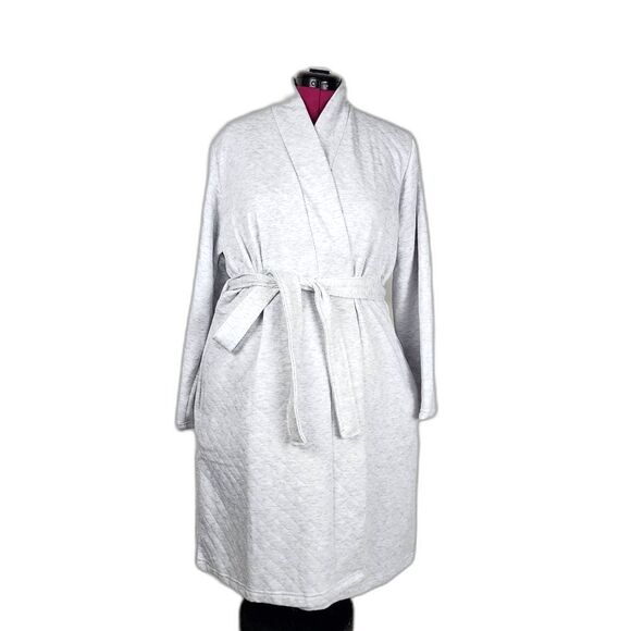 NWT Daydream by Berkshire Quilted Robe Light Grey Pockets Cotton Blend Size L - Picture 1 of 15